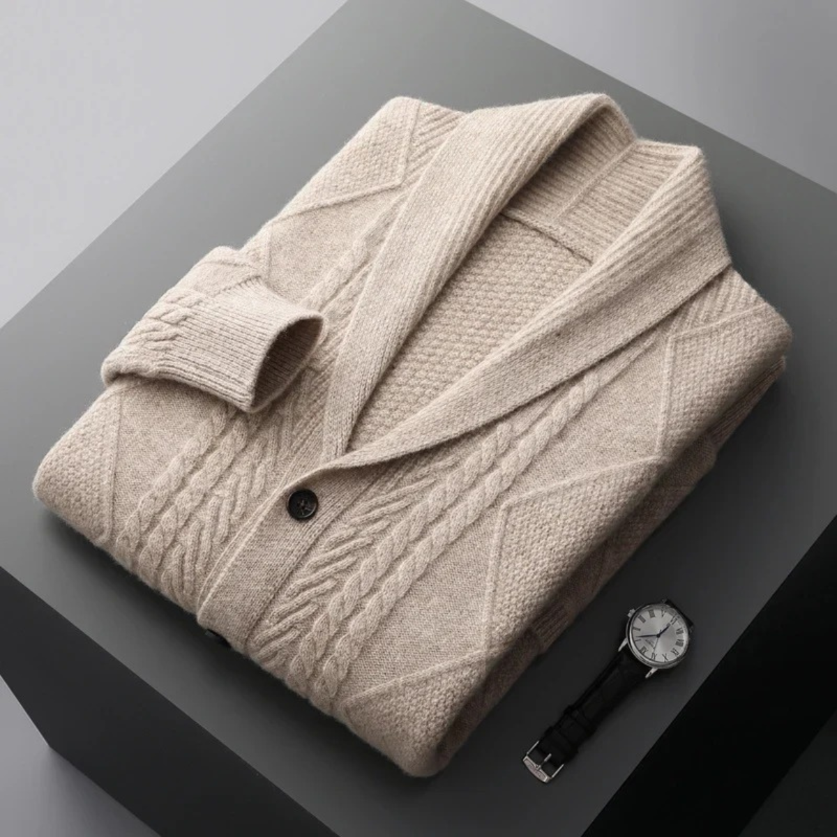 Mayfield – Zopfstrick-Cardigan mit Schalkragen