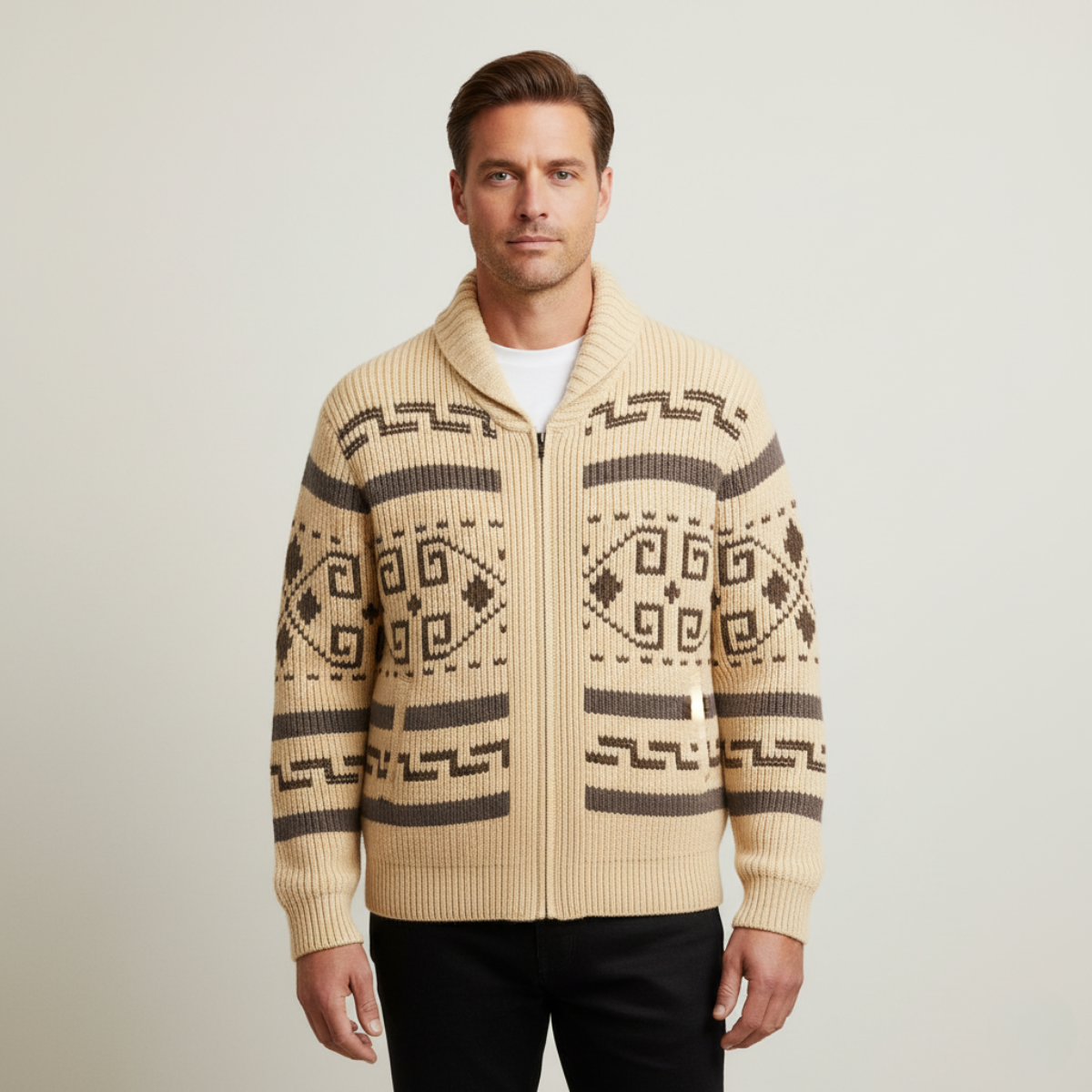 Pemberton – Gemusterter Cardigan mit Schalkragen