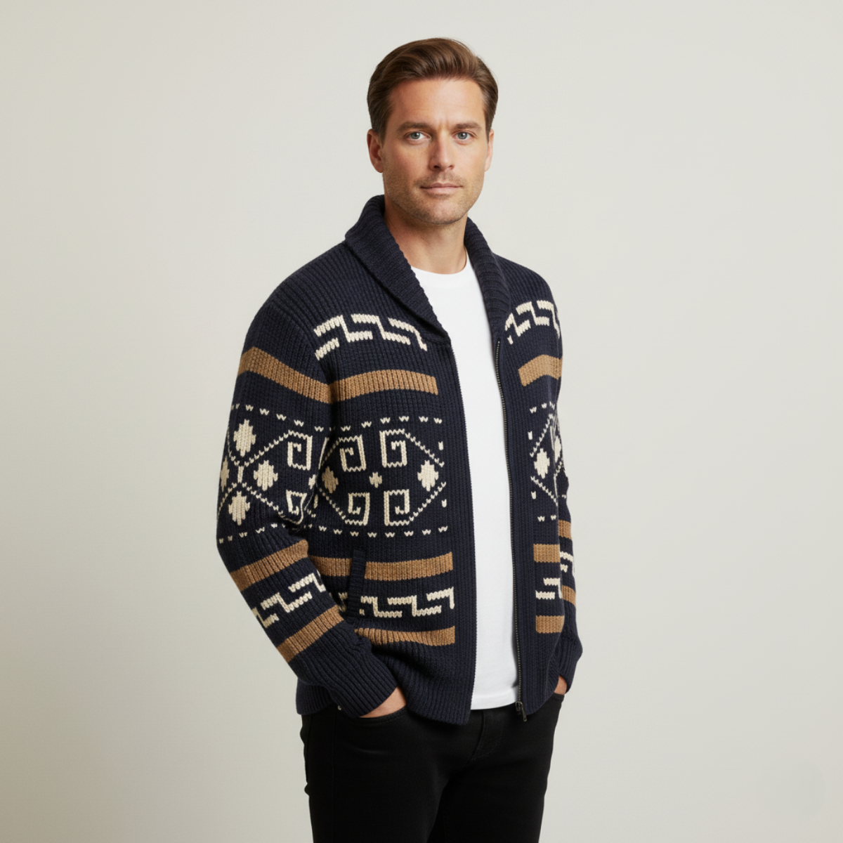 Pemberton – Gemusterter Cardigan mit Schalkragen