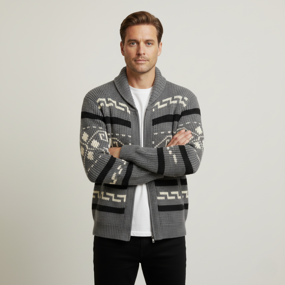 Pemberton – Gemusterter Cardigan mit Schalkragen